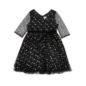 Rare Editions Little Girls Foil Mesh Illusion Sleeve Dress - Black